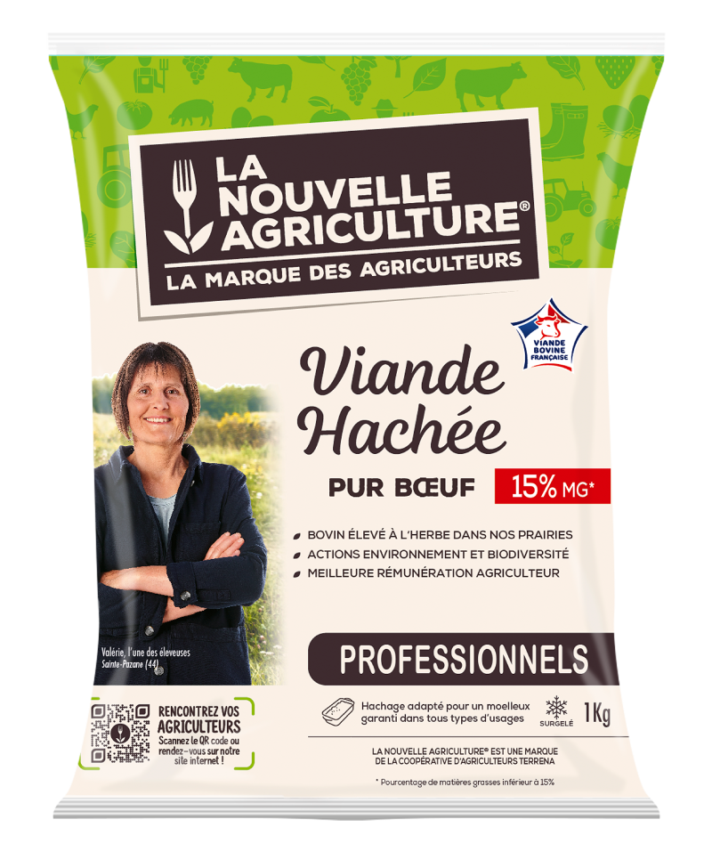 LA VIANDE HACHÉE 15% PUR BŒUF SURGELÉE LA NOUVELLE AGRICULTURE® PROFESSIONNELS