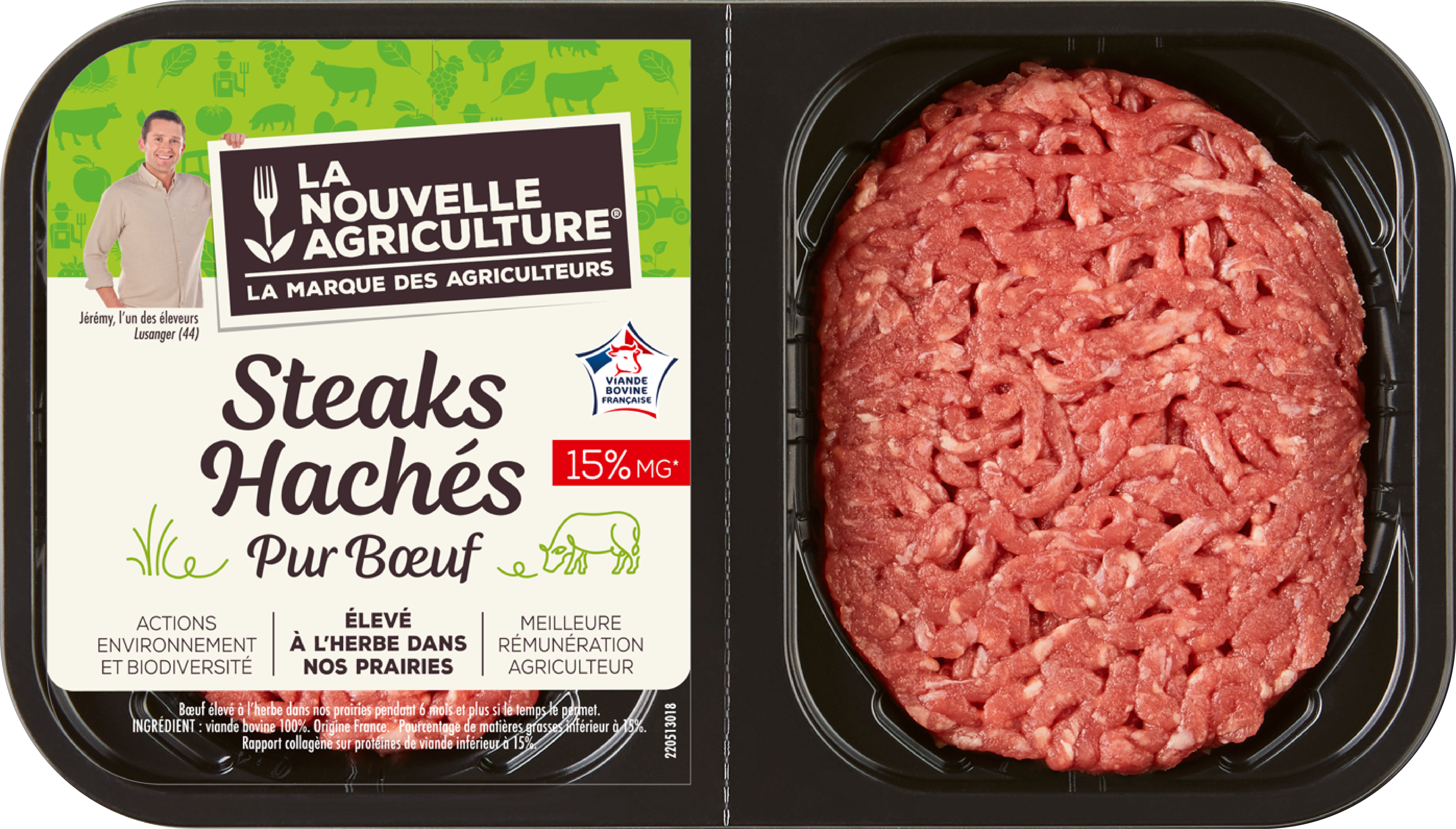 Pack produit de Steaks hachés pur Bœuf 15% de matière grasse La Nouvelle Agriculture